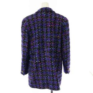 GIVENCHY ヴィンテージ ツイード ニット テーラードジャケット シングル ウール 3B チェック柄 金ボタン 総裏地 13 XL 紫