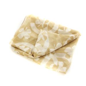 CHANEL 大判スカーフ ストール ココマーク ロゴ クローバー 総柄 シルク ベージュ