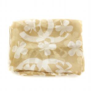 CHANEL 大判スカーフ ストール ココマーク ロゴ クローバー 総柄 シルク ベージュ