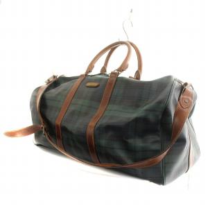 POLO RALPH LAUREN ボストンバッグ ショルダー付き チェック柄 ブラックウォッチ レザー 緑 グリーン 茶 ブラウン マルチカラー