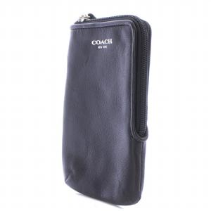 COACH ポーチ カードケース 小物入れ レザー L字ファスナー ロゴ チャーム付き 黒 ブラック