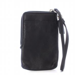 COACH ポーチ カードケース 小物入れ レザー L字ファスナー ロゴ チャーム付き 黒 ブラック