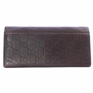 GUCCI シマ 長財布 二つ折り レザー ロゴ 総柄 型押し 茶 ブラウン 233154