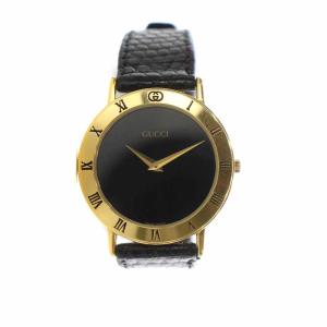 GUCCI 3000.2.M 腕時計 クォーツ 2針 ローマ数字 レザーベルト パイソン型押し ブラック 