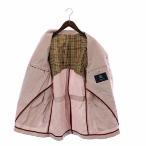 BURBERRY LONDON ステンカラーコート アウター 薄手 背抜き ミドル ストライプ ノバチェック 比翼ボタン M 赤 レッド 白 ホワイト