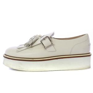 TOD'S キルトタッセル ローファー シューズ ラウンドトゥ ウェッジヒール 厚底 レザー 牛革 バックル付き 39 25.5cm 白