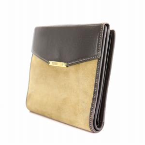 LOEWE 二つ折り財布 Wホック アナグラム ロゴ スエード レザー ベージュ 茶 ブラウン