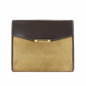 LOEWE 二つ折り財布 Wホック アナグラム ロゴ スエード レザー ベージュ 茶 ブラウン