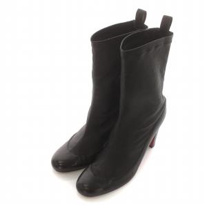 Christian Louboutin ショートブーツ ラウンドトゥ チャンキーヒール レザー 37 24cm 黒 ブラック