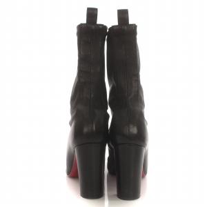 Christian Louboutin ショートブーツ ラウンドトゥ チャンキーヒール レザー 37 24cm 黒 ブラック