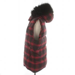 lucien pellat finet ダウンベスト ラクーンファー フード スカルワッペン ジップアップ チェック カシミヤ混 L レッド