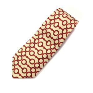 ヴィンテージ ネクタイ レギュラータイ ホースビット柄 総柄 アイボリー 赤 レッド