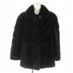 グレ GRES 銀サガ 毛皮コート シェアードミンクファー ショート ハーフ 総裏地 44 L 黒 ブラック