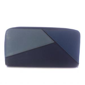 LOEWE 長財布 パズル レザー ラウンドファスナー ロゴ ブルー ネイビー