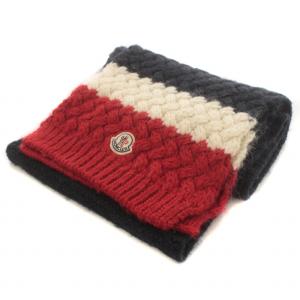 MONCLER SCIARPA マフラー トリコロール ロゴワッペン ウール アルパカ混 赤 レッド 白 ホワイト 紺 ネイビー