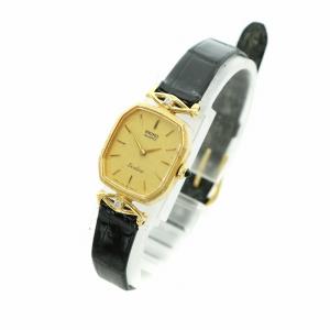 SEIKO エクセリーヌ 腕時計 クォーツ 14K ダイヤ レザーベルト ゴールド色 1400-8000
