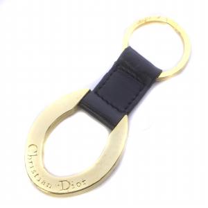 キーホルダー キーリング 小物 チャーム ホースシュー 蹄鉄 レザー ロゴ ゴールドカラー 黒 ブラック