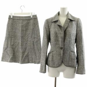 セットアップ 上下 スーツ テーラードジャケット 台形スカート ツイード ひざ丈 36 S グレー