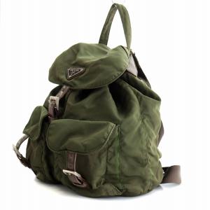 PRADA ポコノ リュックサック デイパック ロゴ三角プレート ナイロン カーキ