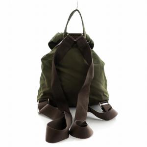 PRADA ポコノ リュックサック デイパック ロゴ三角プレート ナイロン カーキ