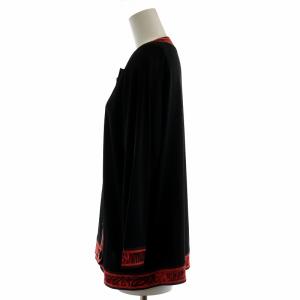 LEONARD 0129560 カーディガン ノーカラー 長袖 カンカン素材 L ブラック レッド