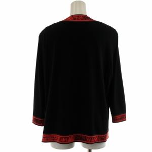 LEONARD 0129560 カーディガン ノーカラー 長袖 カンカン素材 L ブラック レッド