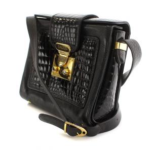BALLY ヴィンテージ ショルダーバッグ 鍵チャーム ゴールド金具 ロゴ レザー クロコ型押し 黒 ブラック