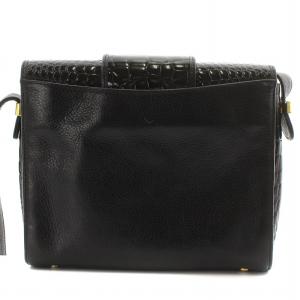 BALLY ヴィンテージ ショルダーバッグ 鍵チャーム ゴールド金具 ロゴ レザー クロコ型押し 黒 ブラック