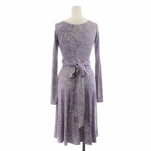 ISSA LONDON ワンピース カシュクール ラップ ミドル 総柄 水玉 絹 シルク 2 M 紫 グレー OP TK YM 0161 GY19