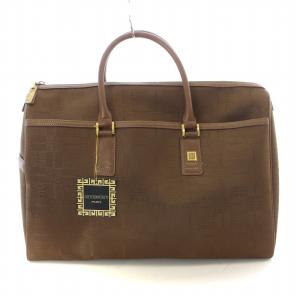 ボストン ハンドバッグ 旅行鞄 4Gロゴ 総柄 ヴィンテージ ナイロン レザー 切替 ジャガード ゴールドカラー金具 茶 ブラウン