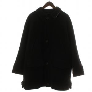ステンカラーコート 裏地ノバチェック ウール カシミヤ混 ミドル 黒 ブラック