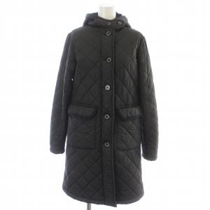 裏ボア フーディ キルティング コート ロング丈 中綿 ロゴボタン 36 S 黒 ブラック