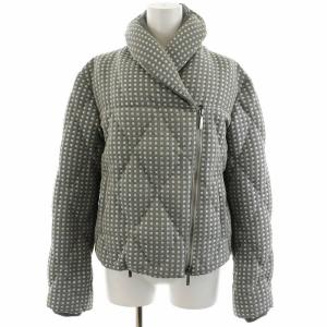 中綿 ジャケット ブルゾン ダブルジップ ショールカラー ショート丈 総柄 38 S グレー 水色 ライトブルー GY03