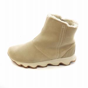 SOREL キネティックショート KINETIC SHORT WP ショートブーツ スエード サイドジップ 裏ボア ロゴ 25cm ベージュ