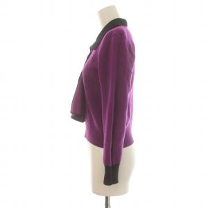 Christian Dior プレタポルテ ヴィンテージ ニット セーター 襟付き 長袖 フリル ウール M 紫 パープル