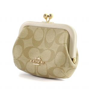 COACH コインケース 小銭入れ がま口ポーチ 小物入れ シグネチャー ゴールド金具 PVC ベージュ C7518