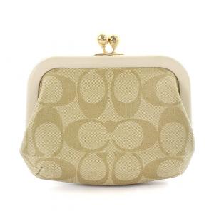 COACH コインケース 小銭入れ がま口ポーチ 小物入れ シグネチャー ゴールド金具 PVC ベージュ C7518