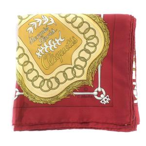 HERMES カレ90 Cliquetis スカーフ 大判 剣柄 総柄 絹 シルク 赤 レッド マルチカラー