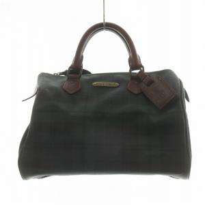 ミニボストン ハンドバッグ チェック柄 PVCレザー 緑 グリーン 黒 ブラック GY11