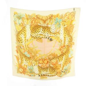 Salvatore Ferragamo 大判スカーフ ストール ヒョウ柄 豹柄 総柄 絹 シルク 黄 イエロー マルチカラー GY11