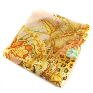 Salvatore Ferragamo 大判スカーフ ストール ヒョウ柄 豹柄 総柄 絹 シルク 黄 イエロー マルチカラー GY11