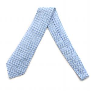 HERMES ネクタイ レギュラータイ トカゲ柄 総柄 絹 シルク 水色 ブルー