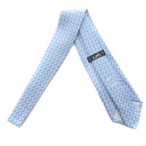HERMES ネクタイ レギュラータイ トカゲ柄 総柄 絹 シルク 水色 ブルー