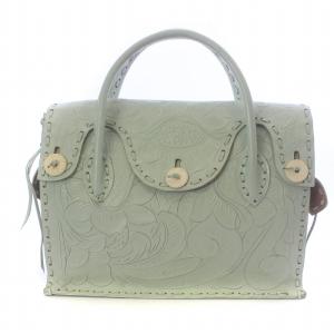 マエストラ ハンドバッグ レザー 牛革 花 ボタニカル 総柄 型押し ミントグリーン
