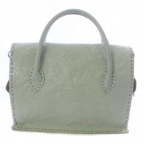 CARVING TRIBES マエストラ ハンドバッグ レザー 牛革 花 ボタニカル 総柄 型押し ミントグリーン