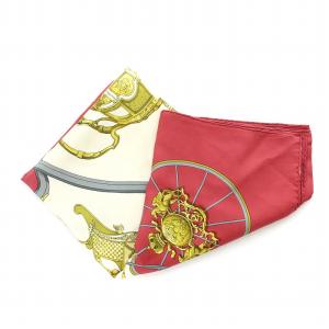 HERMES エルメス スカーフ カレ 90 スプリングス 馬車 シルク レッド