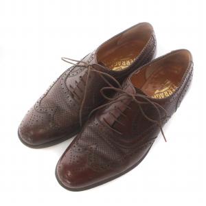 革靴 ドレスシューズ スクエアトゥ レザー ウイングチップ 内羽根 6.5 24.5cm 茶 ブラウン UG3689 GY04