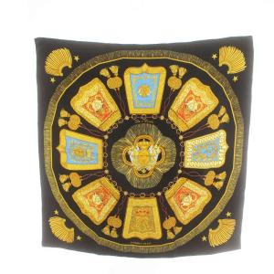 Poste et Cavalerie カレ90 ヴィンテージ 大判スカーフ ストール サーベル飾り袋 タッセル ロゴ 紺 ネイビー