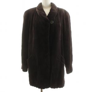 銀サガ 銀SAGA 毛皮コート ショールカラー シェアードミンクファー ランチミンク ミドル丈 裏地総柄 茶 ブラウン GY18