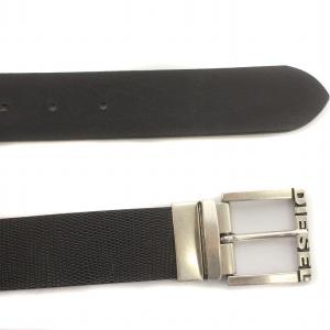 DIESEL ベルト ハトメ リザード型押し レザー シルバーカラー金具 ロゴバックル ベルト社外製 黒 ブラック